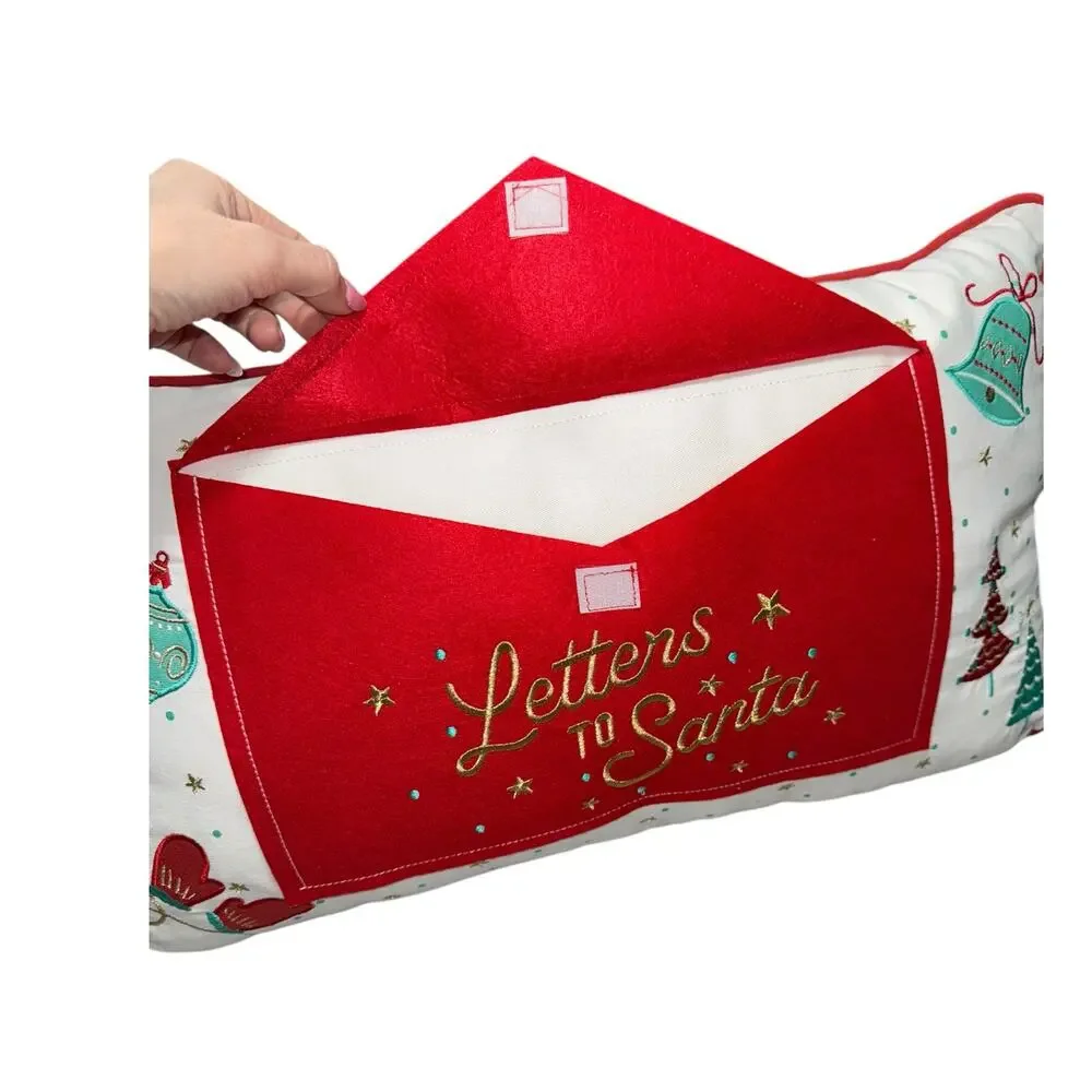 Storehouse Decorative Lumbar Pillow Letters To Santa Christmas Embroidered 12x22